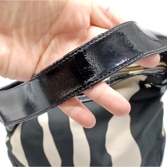 KATE SPADE Zebra Hobo Bag | Iconic | Y2K Canvas & Patent Leather | Green Lining - Picture 14 of 16